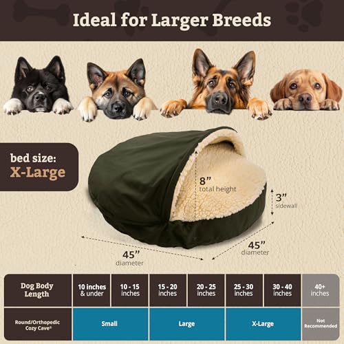 Image of Snoozer Cozy Cave Dog Bed, Round Covered Dog Bed, Olive (XL)