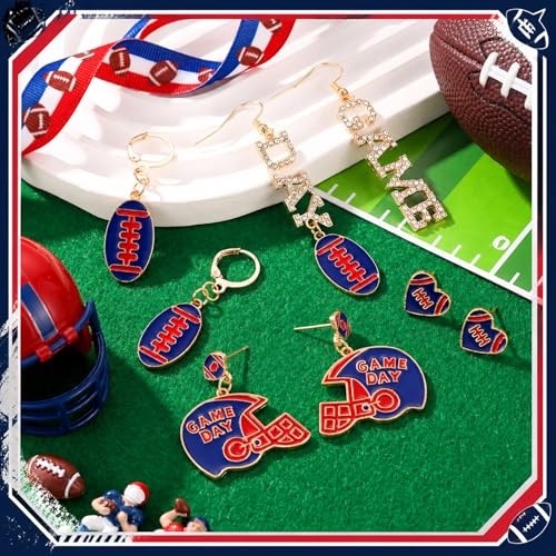Image of Liliaafar 4 Pairs Game Day Football Earrings for Women | Football Mom Sports Game Day Charm Accessories for Outfits Shirts Set Fall Sport Jewelry Cute Sport Stud Football Sport Fans