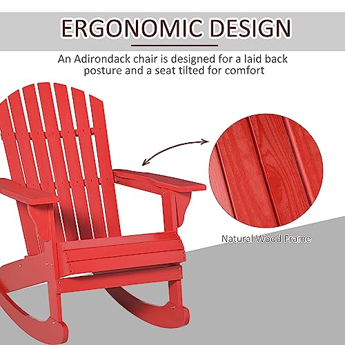 Outsunny Wooden Adirondack Rocking Chair Outdoor Lounge Chair Fire Pit Seating With Slatted Wooden Design, Fanned Back, & Classic Rustic Style For Patio, Backyard, Garden, Lawn Red #TOP4