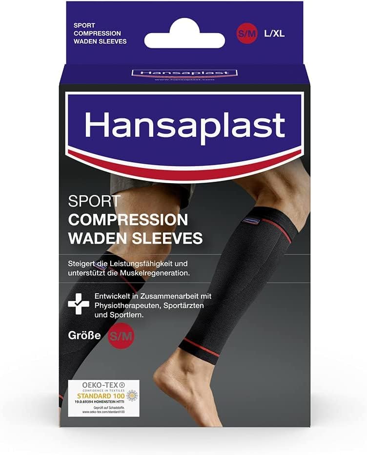 Hansaplast Sport Compression Wear Waden Sleeves, Wadenbandage zur Unterstützung der Muskulatur, Waden Kompressionsstrümpfe fördern die Muskelregenration, 1 Paar, Größe S/M