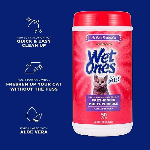 Image of Wet Ones Mixed 13 Piece Bundle of Human & Cat Wet Wipes, Fresh Scent | 10 Packs Antibacterial Hand and Face Wipes, 20ct Plus 3 Packs for Pets Multipurpose Cat Wipes, 50ct