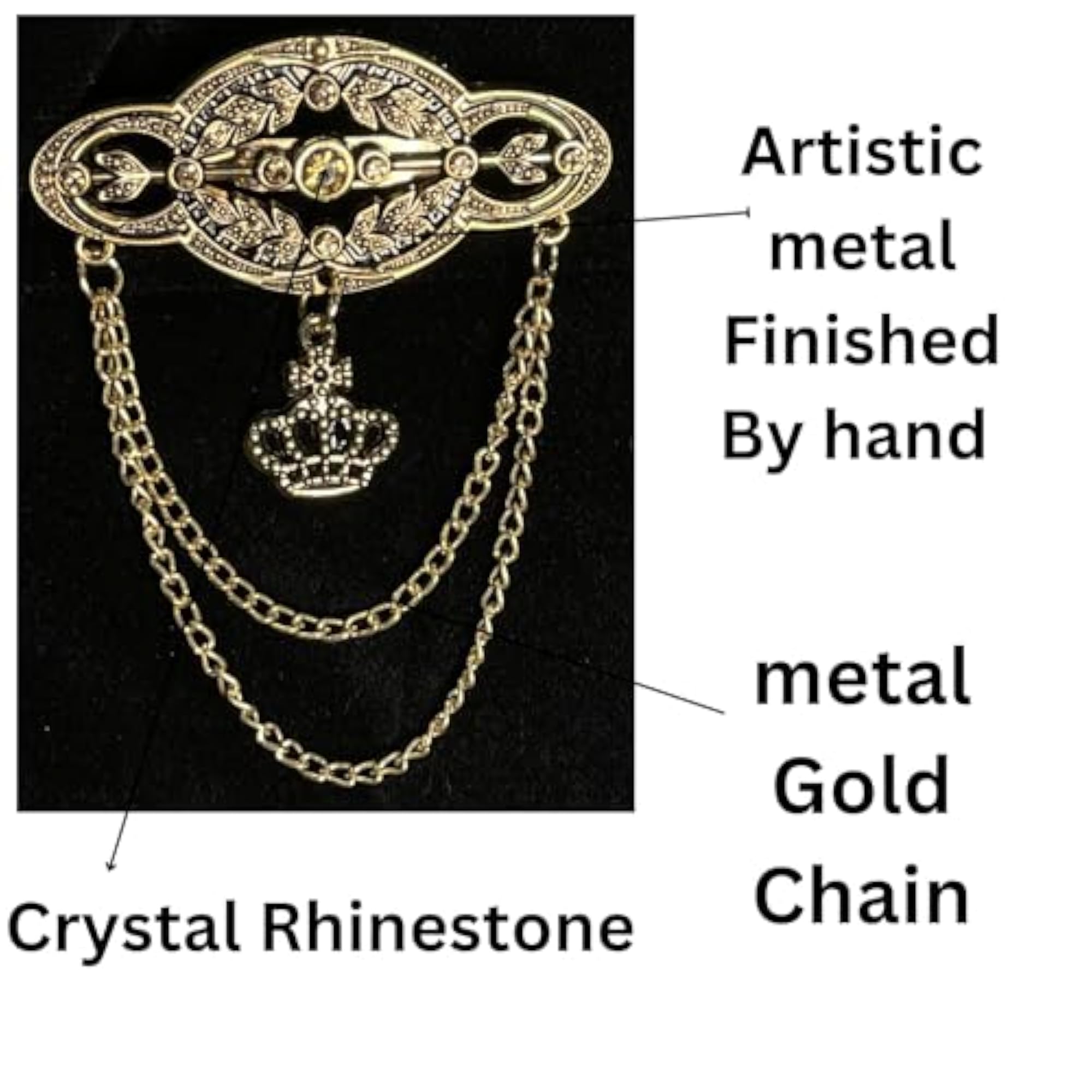 Floral Diamond Brooch with Double Layer Metal Chain
