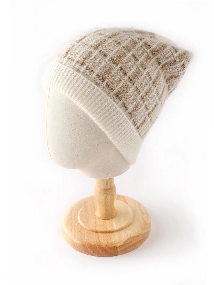 Kaszmirowa czapka zimowa damska ciepła czapka outdoorowa czapka beanie dzianinowa krata w paski kaszmirowa czapka zabezpieczająca