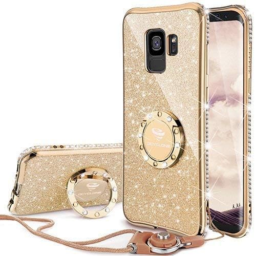 OCYCLONE Galaxy S9 Case, Glitter Luxury Bling Diamond Rhinestone Bumper Cute Galaxy S9 Phone Case for Girls with Ring Kickstand Sparkly Protective Samsung Galaxy S9 Case for Girl Women - Gold