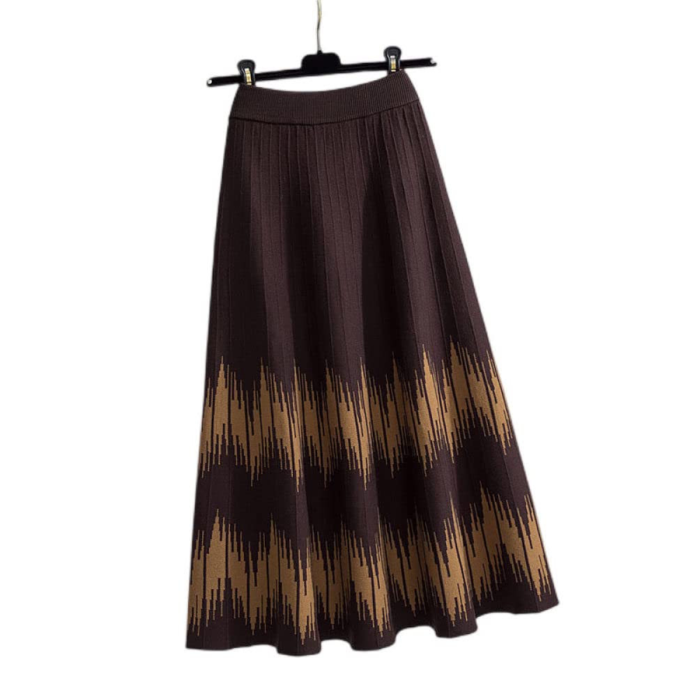 Gonne,Gonna Midi da Donna Marrone Elastico Vita Alta Cuciture Increspato Gonna Plisse Autunno Inverno A-Line Altalena Moda Increspata Gonne Lunghe per Ragazze Signore,L