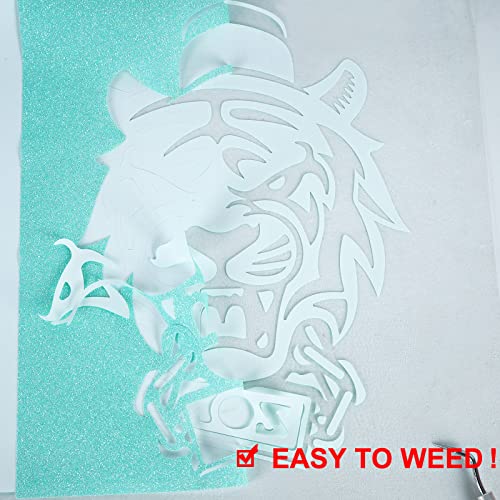 Image of FUNKAKA Glitter Fluorescent Cyan HTV Heat Transfer Vinyl Rolls, 12 inch x 10ft PU Iron on Vinyl for T-Shirts, Glitter HTV Vinyl for All Cutter Machines Easy to Cut & Weed for DIY Design