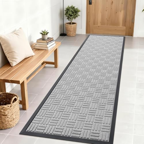 Image of OLANLY Front Door Mat Outside Entrance 71x23, Absorbent, Heavy Duty Sturdy Natural Rubber Doormat Indoor Outdoor, Non-Slip, Stain and Fade Resistant, Low Profile Floor Mat for Entryway, Light Gray