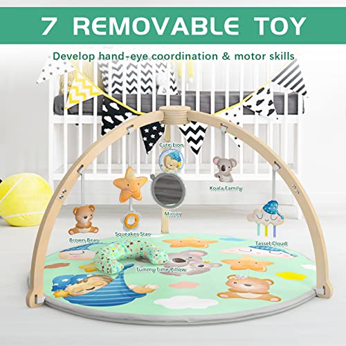 Feisike Wooden Baby Activity Gym & Play Mat, Stage-Based Sensory And Motor Skill Development, Thick Non-Slip Design Tummy Time Mat Washable #TOP2