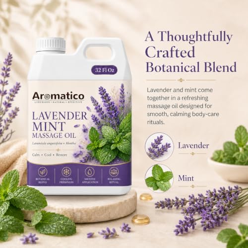 Image of AROMATICO Lavender Mint Massage Oil 1 Litre | Professional Spa & Salon Bulk Refill Pack 1000ml