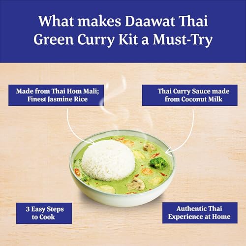 Image of Daawat Thai Green Curry Rice Kit | Ready-to-Cook Meal with Thai Jasmine Rice, Authentic Green Curry Sauce made with Coconut Milk & Spices | Cook in 3 Easy Steps | Serves 3 | Ready in 20 Minutes | 401g