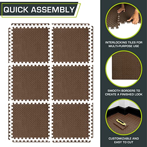 Image of ProsourceFit Exercise Puzzle Mat 1 /2-inch, EVA Interlocking Foam Floor Tiles for Home Gym, Workout Equipment, Kids Play Areas, Brown, 24 Sq Ft - 6 Tiles