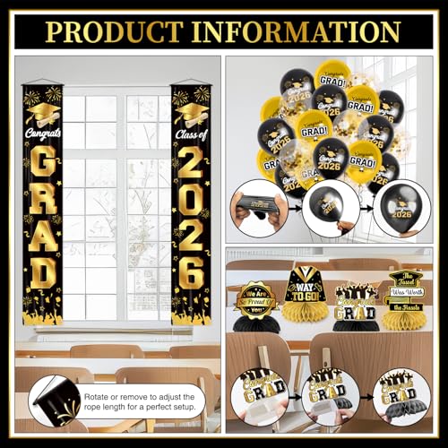 Graduation Decorations 2026 Black & Gold Party Set with Coupon