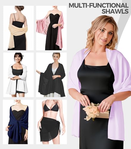 Elegant Shawls and Wraps for Evening Dresses, Bridal Party, and Formal Occasions - Chiffon, Lightweight - Women's Bride Bridesmaid Shawl for Wedding - Light Purple3