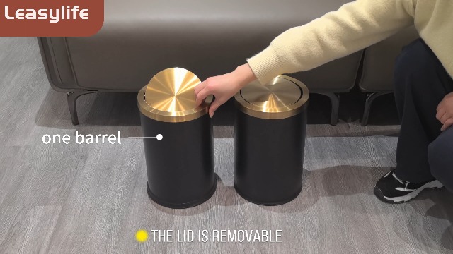 Image of 9L /2.4GAL Black and Gold Bathroom Trash Can, Small Trash Can with FILP Lid for Bathroom,Hotel,Office,Lundry,Powder Room (BLACK)