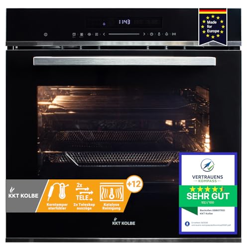 KKT KOLBE | AirFryer Einbaubackofen 60 cm schwarz mit Heißluftfritteuse | autark | 72L | 2,9kW | Katalyse | Pizzafunktion | Grill Umluft Heißluft | Timer | Edelstahl | Wärmeschutzverglasung | EB8017ED