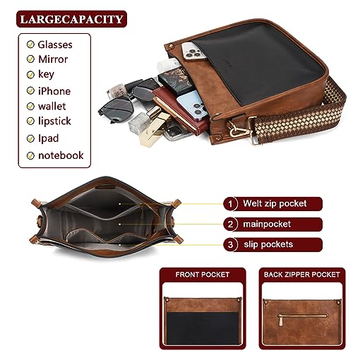 Image of HKCLUF Crossbody Bag Purse for Women 2PCS /Set Leather Hobo Handbag Wallet Set With 2Adjustable Guitar Strap Shoulder Bag | Purse
