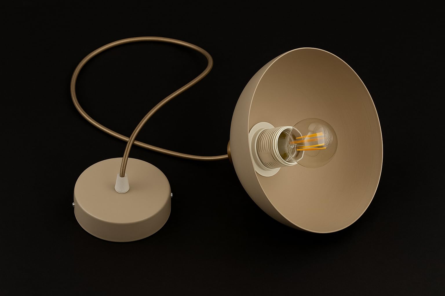 Pendellampe 3-flammig Beige – Moon Ecru Kaschmir Leuchte aus Metall – E27 Lampen für Esszimmer oder Wohnzimmer – LED geeignet