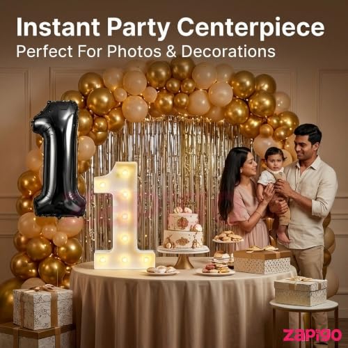 Image of Balloonistics Black 40-Inch Foil Number 10 Balloon with Matching LED Marquee Light - Combo Set for 10th Birthday, Anniversary, Party Decoration, Photo Booth Backdrop, Cake Table Decor
