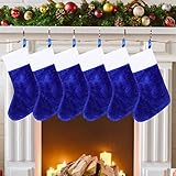 CCINEE Blue Christmas Stockings, 6pcs 18 Inches Tall Blue Design with Plush Cuff Classic Large Stocking Decorations for Xmas Festive Gifts Home Fireplace Decor