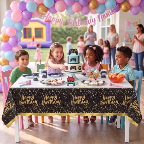 Image of Exquisite Colorful Confetti Table Cover 6 Pack 54 in. x 108 in. Rectangle Plastic Tablecloth Disposable Table Covers for Rainbow Bright Celebration Birthday Party Supplies Decorations for Kids Ad
