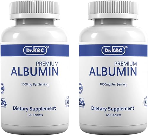 Dr.K&C Suplemento de proteína de albúmina premium  Extra Strength 1000 mg 240 tabletas hígado renal saludable Promueve el bienestar general Apoyo