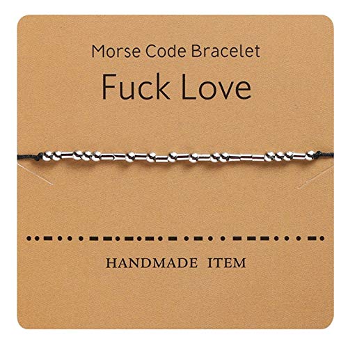 Morse Code Bracelet perles plaquées argent sur cordon de soie amitié Bracelet inspiration cadeau pour elle, QEPOL Secret Message cadeau Morris bijoux pour femmes hommes, cadeau pour (Fuck Love) Cover