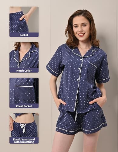 Image of NAP BOUND 100% Cotton Pajamas for Women Sets 2 Pieces Pjs Button short sleeves with Pockets Soft Sleepwear Loungewear XS-XXL