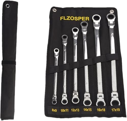 FLZOSPER Juego de llaves de trinquete de extremo de caja doble extralargas de cabeza flexible de 6 piezas, métricas de 0.315-0.748 in, llave de