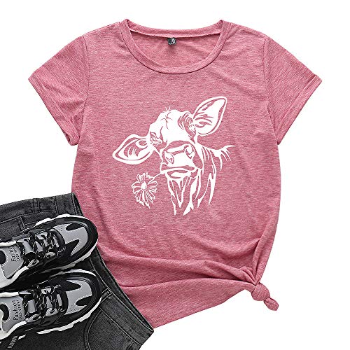 TrendiMax Cow Tshirt Womens Fun Animal Graphic Tees Casual Short Sleeve Summer Cute T-Shirt Farmer Tops Mauve TrendiMax Cow Tshirt Womens Fun Animal Graphic Tees Casual Short Sleeve Summer Cute T-Shirt Farmer Tops Mauve