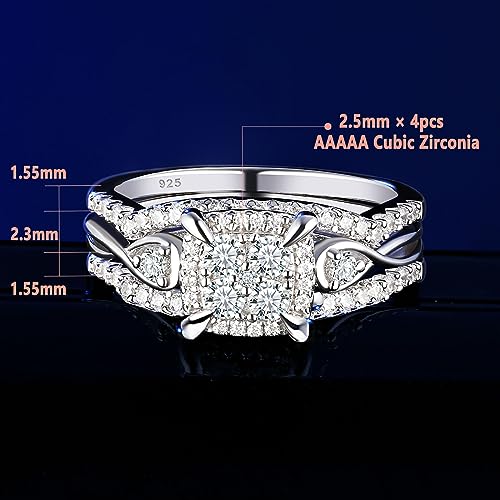 SHELOVES Infinity Sterling Silver Wedding Rings Set Round Cut Princess Cluster Cz for Women Sz 4-132