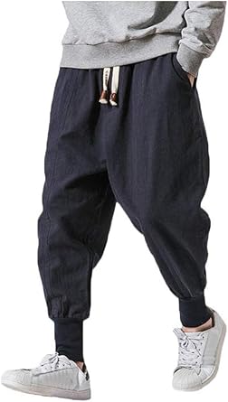 Men Linen Drop Crotch Wide Leg Baggy Harem Pants
