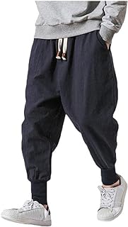 Men Linen Drop Crotch Wide Leg Baggy Harem Pants