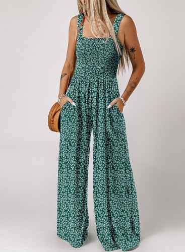 Image of Dokotoo Women's Casual Loose Overalls Jumpsuits One Piece Sleeveless Printed Wide Leg Long Pant Rompers With Pockets