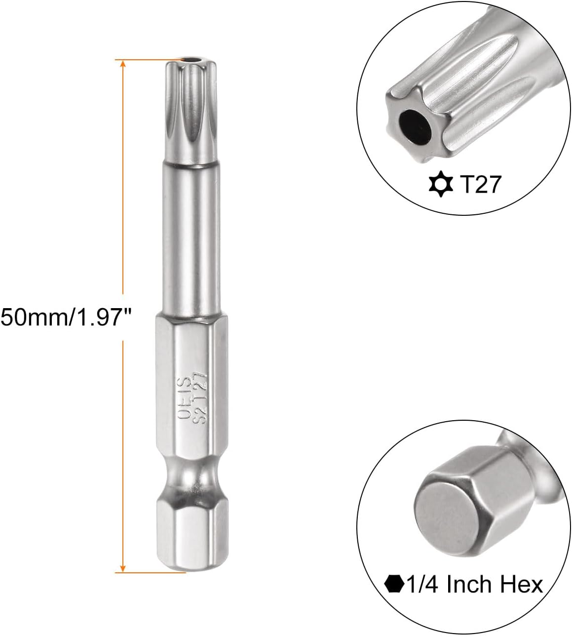 HARFINGTON 5Pcs Security Torx Bit 1/4" Hex Shank 2" Long Drill Bits T27 Torx Star S2 Steel Magnetic Tamper Resistant Screwdriver Bit