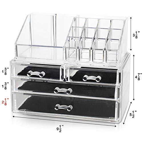 Unique Home New Design Bottom Layer Increase Fits Most Conceal Acrylic Makeup Organizer and Cosmetic Make Up Organizer Countertop Storage Box Brush Holder Clear Jewelry Organizer Bathroom Vanity Tray