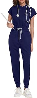 Womens Scrub Sets with Mandarin Collar,Unisex Jumpsuit Workwear,Medical Uniform for Doctors, Nurses, Beauty Salons