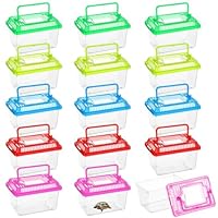 15 Stück Kunststoff Reptilien Terrarium Tragekäfig, tragbare transparente Aquarienbox mit Schlitzen für die Belüftung für Schildkröten, Schlangen, Spinnen, Zucht, Brut und Fische (12,7 x 8,6 x 8,6 cm)