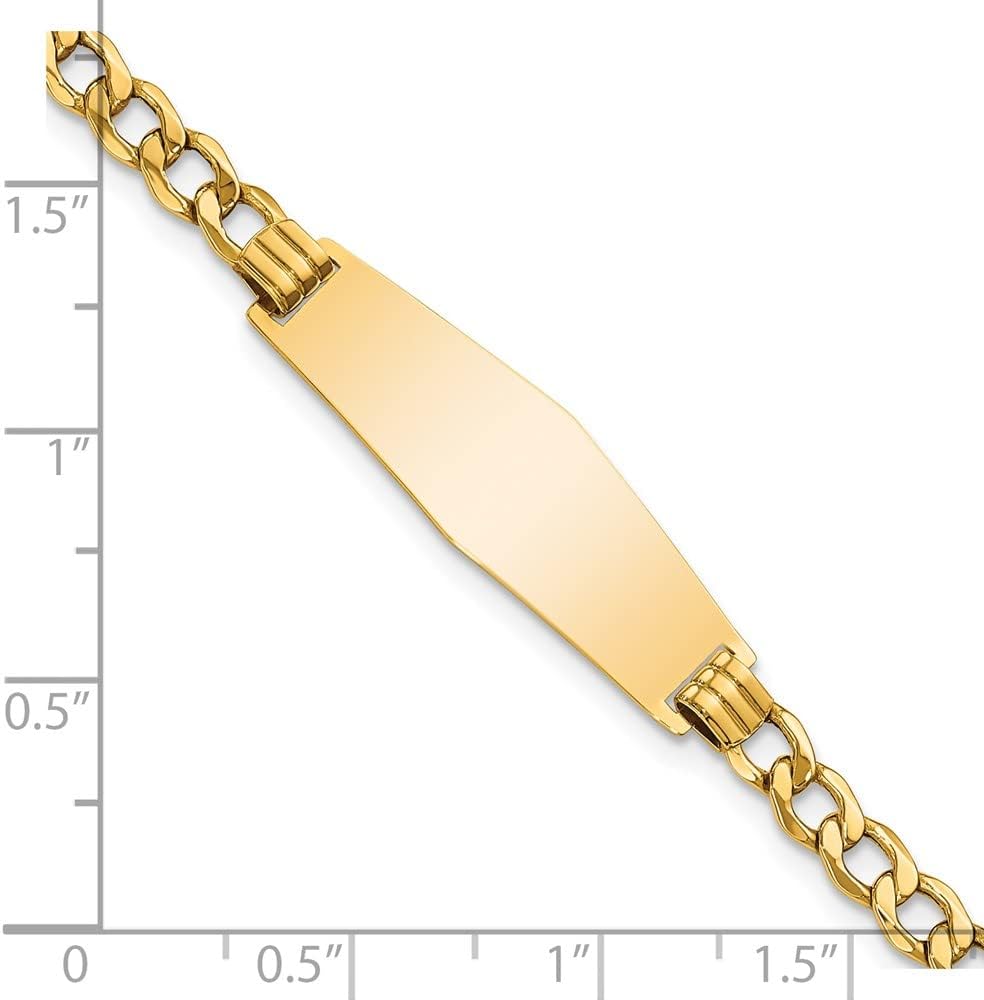 Engravable Personalized Custom 14K Yellow Gold Semi-solid Soft Diamond Shape Curb Link ID Bracelet For Men or Women Length 8 inches Width 9.5 mm