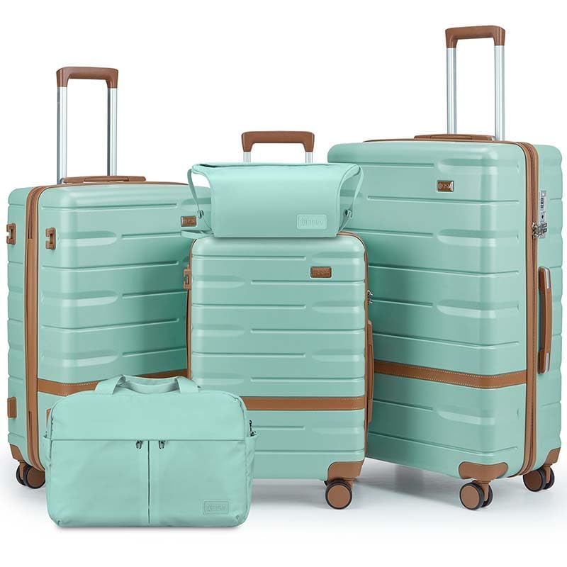 Image of NEISIA Luggage Sets with TSA Lock Hardside PC+ABS Carry On expandable Suitcase with Spinner Wheels Lightweight Rolling Travel Luggage Sets with YKK (Green(N), 5 piece sets(20 /24 /28 /DB /TB)