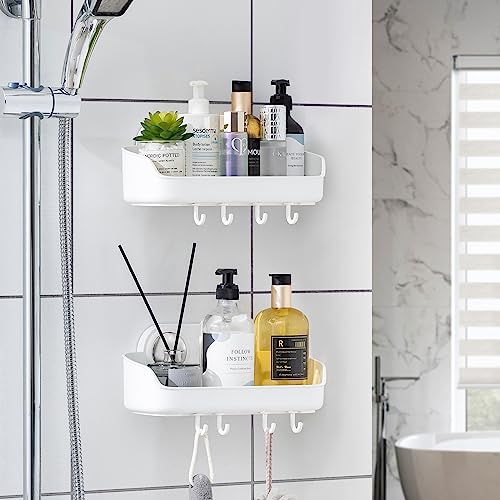 Taili Shower Caddy Suction Cup 2 Pack, Shower Shelves Drill-Free Shower Baskets For Shampoo, Body Wash, Rustproof Kitchen Bathroom Caddy Organizers, Plastic Shower Caddies Bearing Of 22 Lbs thumb #4