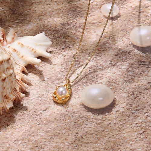 Elegant Gold Pearl Necklaces for Women,14k Gold Plated Dainty Necklace Simple Pearl Drop Single Charm Pendant Necklace Women's Jewelry Friend Birthday Gifts Gold Jewelry for Women3