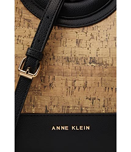Anne Klein Rounded Top Handle Satchel, Black/Cork #TOP3