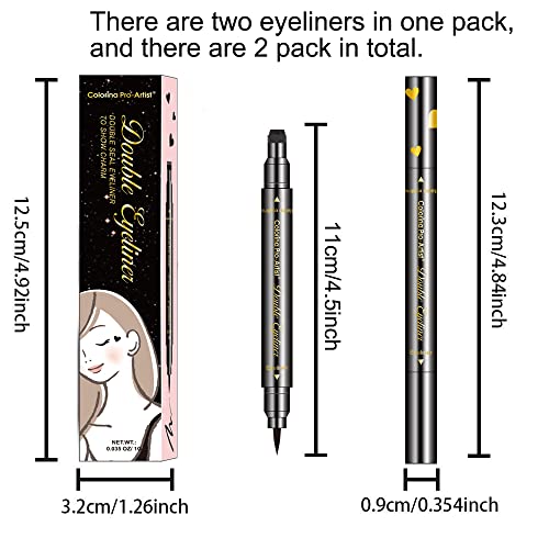 Lemonsac 4 Pcs Double-Sided Liquid Eyeliner Pencil Pen, With Eye Makeup Stamp Super Slim Gel Felt Tip, Waterproof Smudgeproof Long Lasting Eyeliner Eye Makeup Tool-Heart, Star,Moon, Flowers (4Pcs) #TOP6