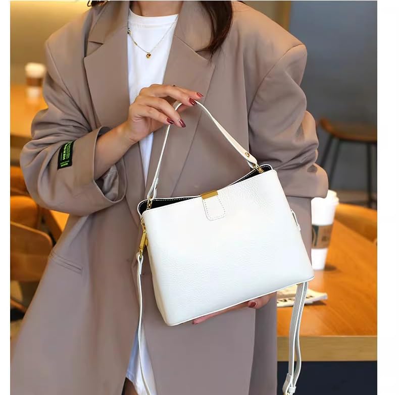 Image of Small Women Soft Genuine Leather Shoulder Bag Crossbody Purses for Lady Bucket Handbag