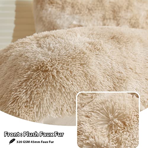 Liferevo 2 Pack Shaggy Plush Faux Fur Pillow Shams,Decorative Throw Pillow Covers,Velvety Soft Marble Print Furry Cushion Case,Luxury Pillowcases With Zipper Closure(Tie Dye Light Beige,20"X26") #TOP2