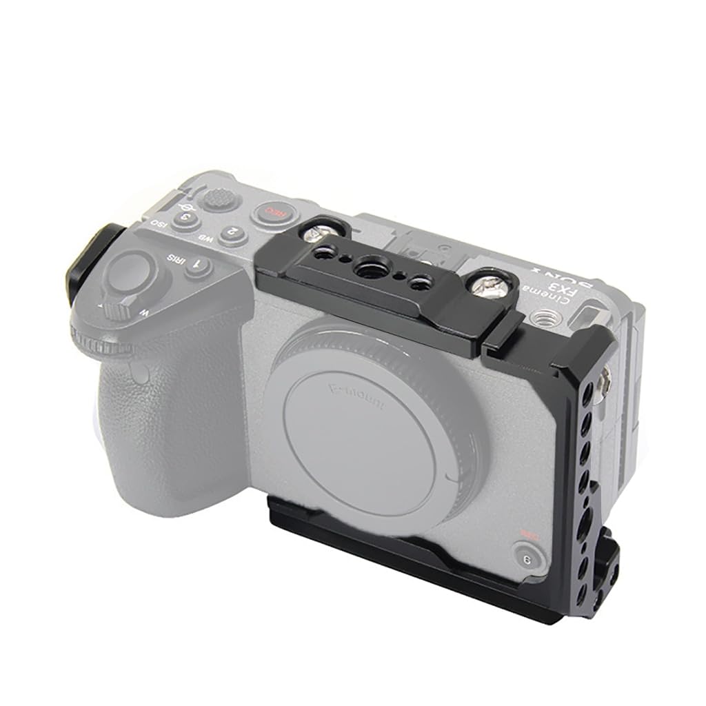 Gabbia per videocamera portatile compatibile con Sony FX30 FX3 FX3 Full Protective DSLR Cage Rig con fori per viti da 1/4 di pollice e 3/8 di pollice (gabbia A con guida NATO)