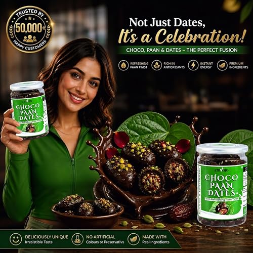 Image of FIDVOJO Luxury Choco Paan Stuffed Dates - Banarasi Paan Filled Premium Dates with Dark Chocolate Coated | Guilt-Free Healthy Mithai & After-Meal Mukhwas (Refreshing Mouth Freshener) | 200g