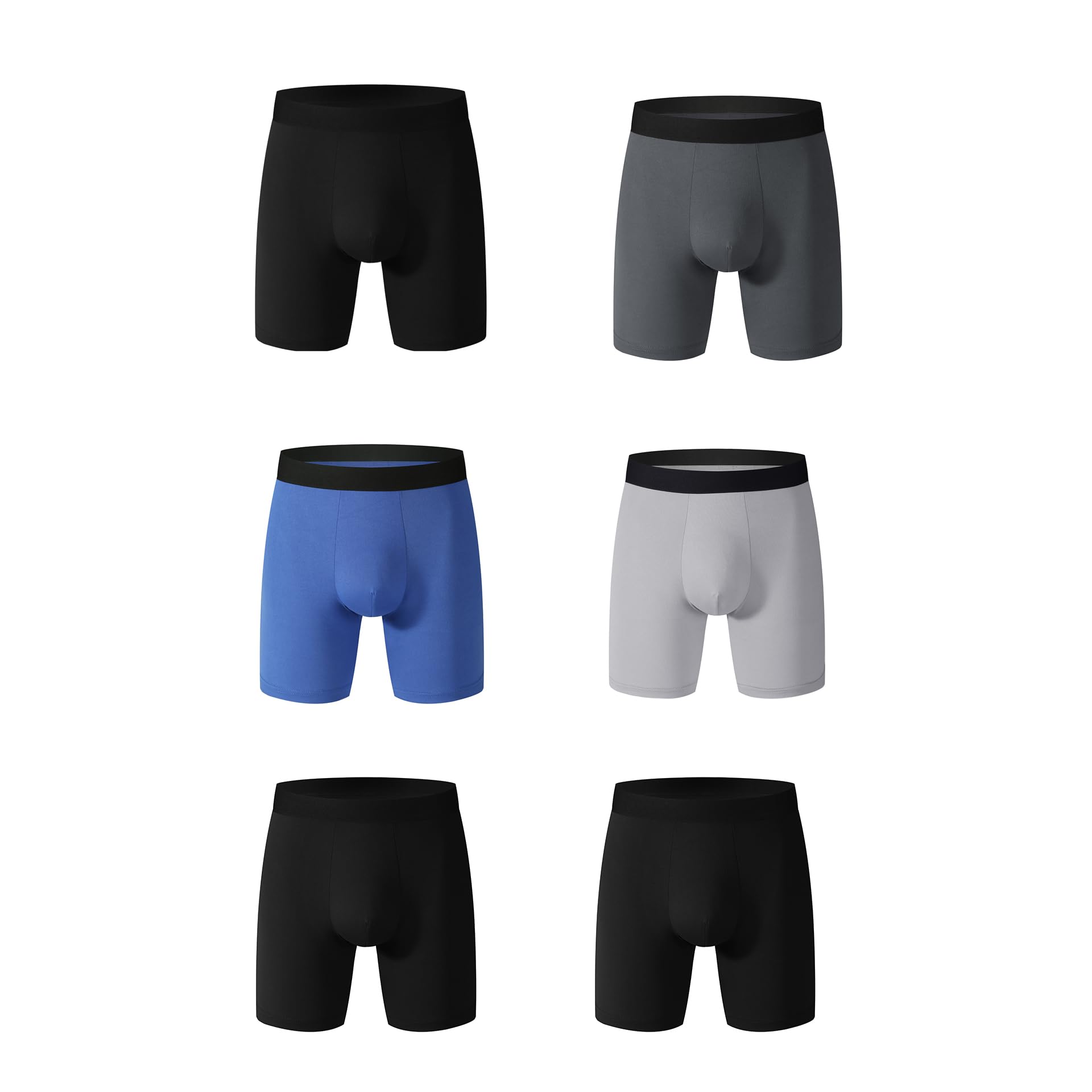 Boxer da Uomo A Vita Media Tinta Unita (Confezione da 6), Aderenti, retrò, Traspiranti, A Gamba Lunga, Adatti per Tempo Libero, Sport E Lavoro.