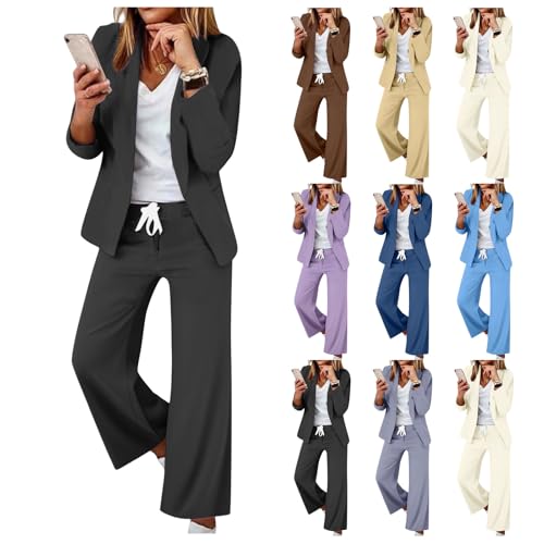 Womens 2 Piece Suit Sets Dressy Casual Blazer Jackets and Wide Leg Sweatpants Business Office Formal Outfits for Work4