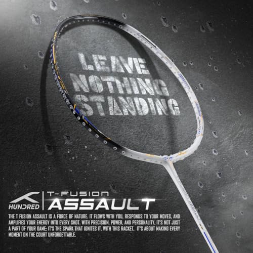 Image of Hundred T-Fusion Assault Badminton Racket with Full Cover | ≤32 lbs | Performance Racket | Sturdy Frame & Smooth Swing | Offensive Shots & Fast Game